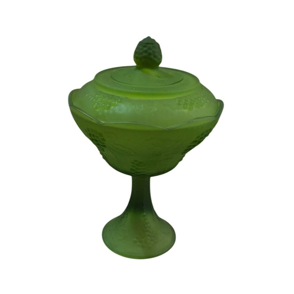 Vtg  Indiana Glass candy dish compote satin frosted glass  Farmhouse cottage‎